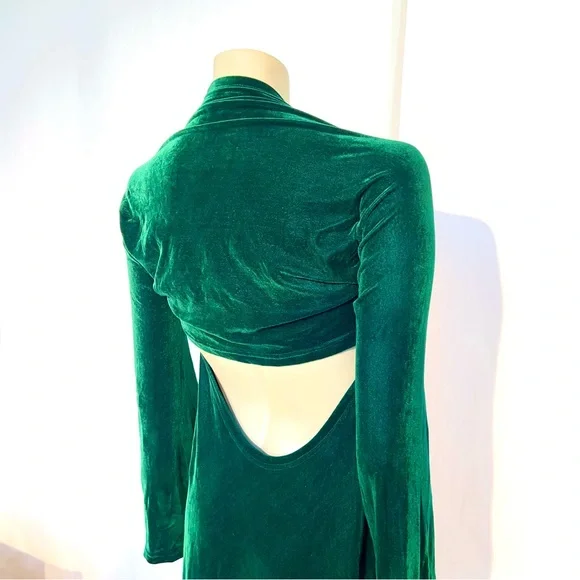 ROMAN KEFLAY VINTAGE OLIVE GREEN STRETCH VELVET - Picture 5 of 12